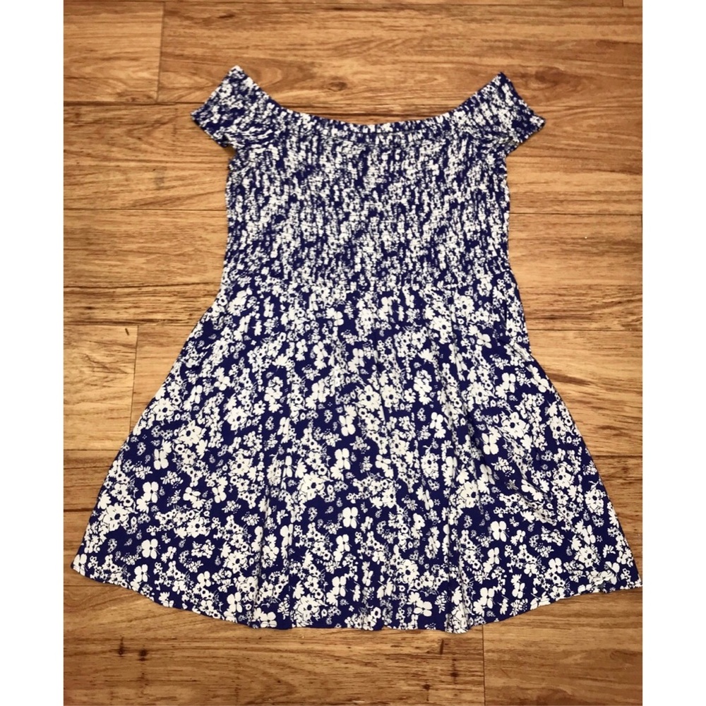 Blue Floral Off-the-Shoulder Dress